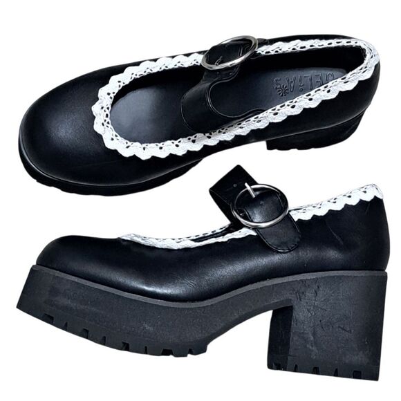 Delia's Platform Mary Jane Gothic Chunky School Girl BTS Lace Trim Size 9 Black - Picture 1 of 17